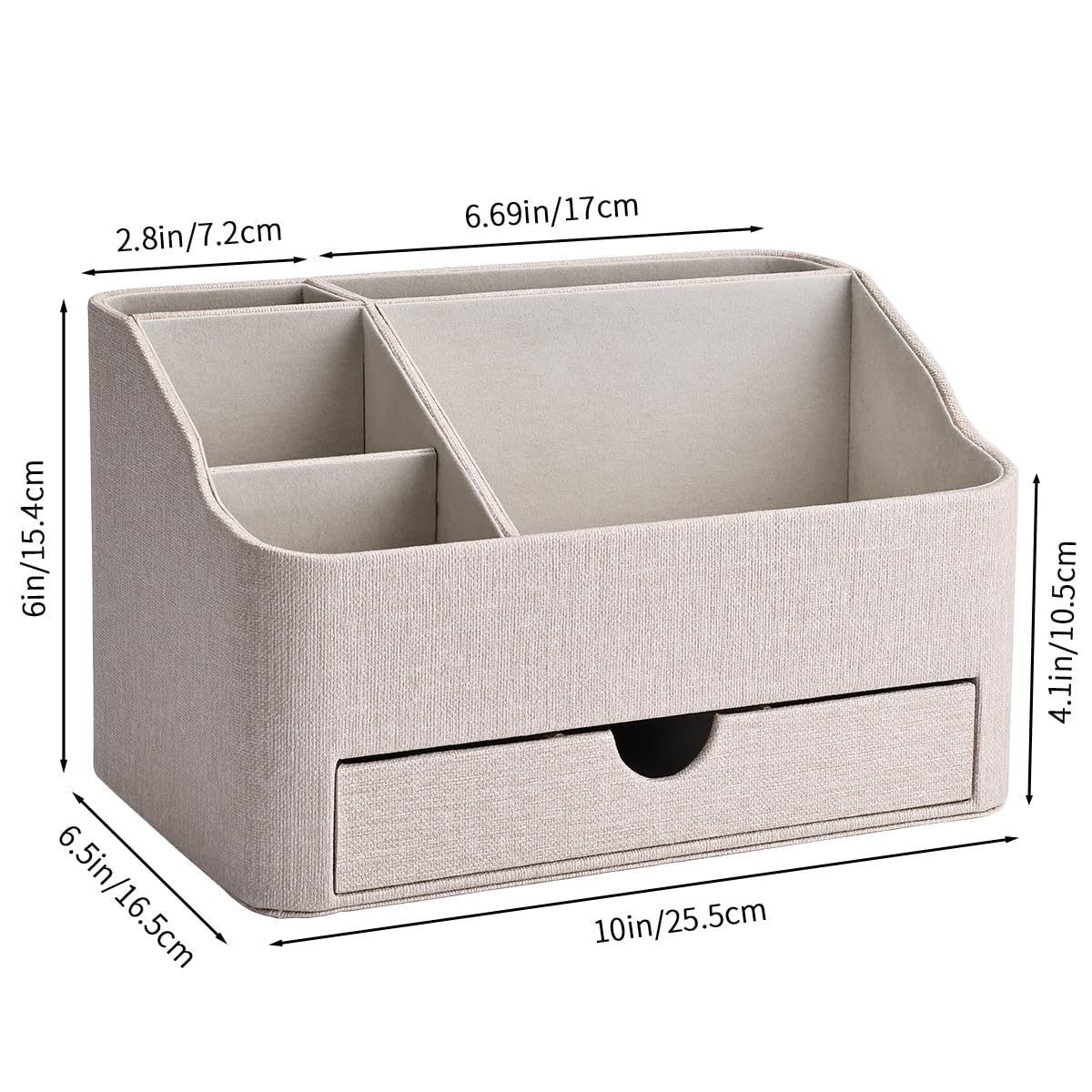 KINGFOM PU Leather Desk Organizer with Drawer, 5 Compartments Desktop Storage Caddy for Office & Home Supplies, Pen Holder for Remote Control, Phone & Accessories, Mail Organizer Countertop(Beige)
