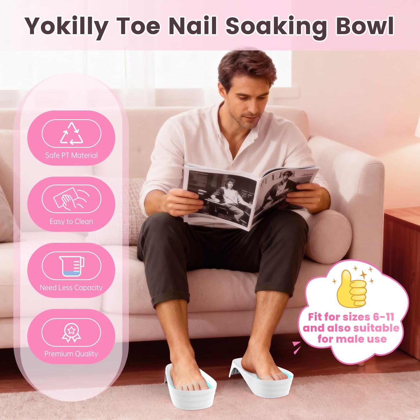 Yokilly Toe Nail Soaking Bowl: Large Size Acetone Proof Toe Soaking Tray for DIY enthusiasts Home Use - Shoe Design Foot Soaking Bath Tub for Soak Off Dip Powder Gel Polish Remover (White)