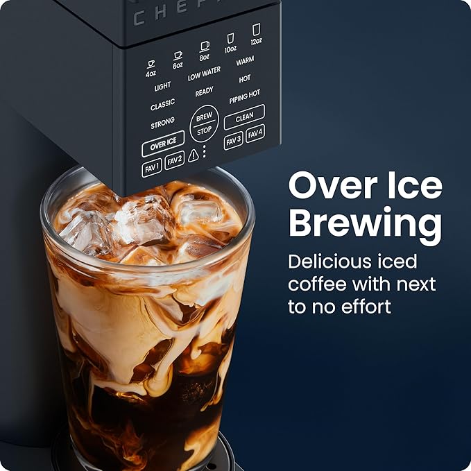 Chefman Caffeinator Single Serve Coffee Maker, Brew Kcups & Grounds, Drip Coffee Machine with Brew Strength Settings, Iced Coffee Function, 48 oz. Removable Water Reservoir