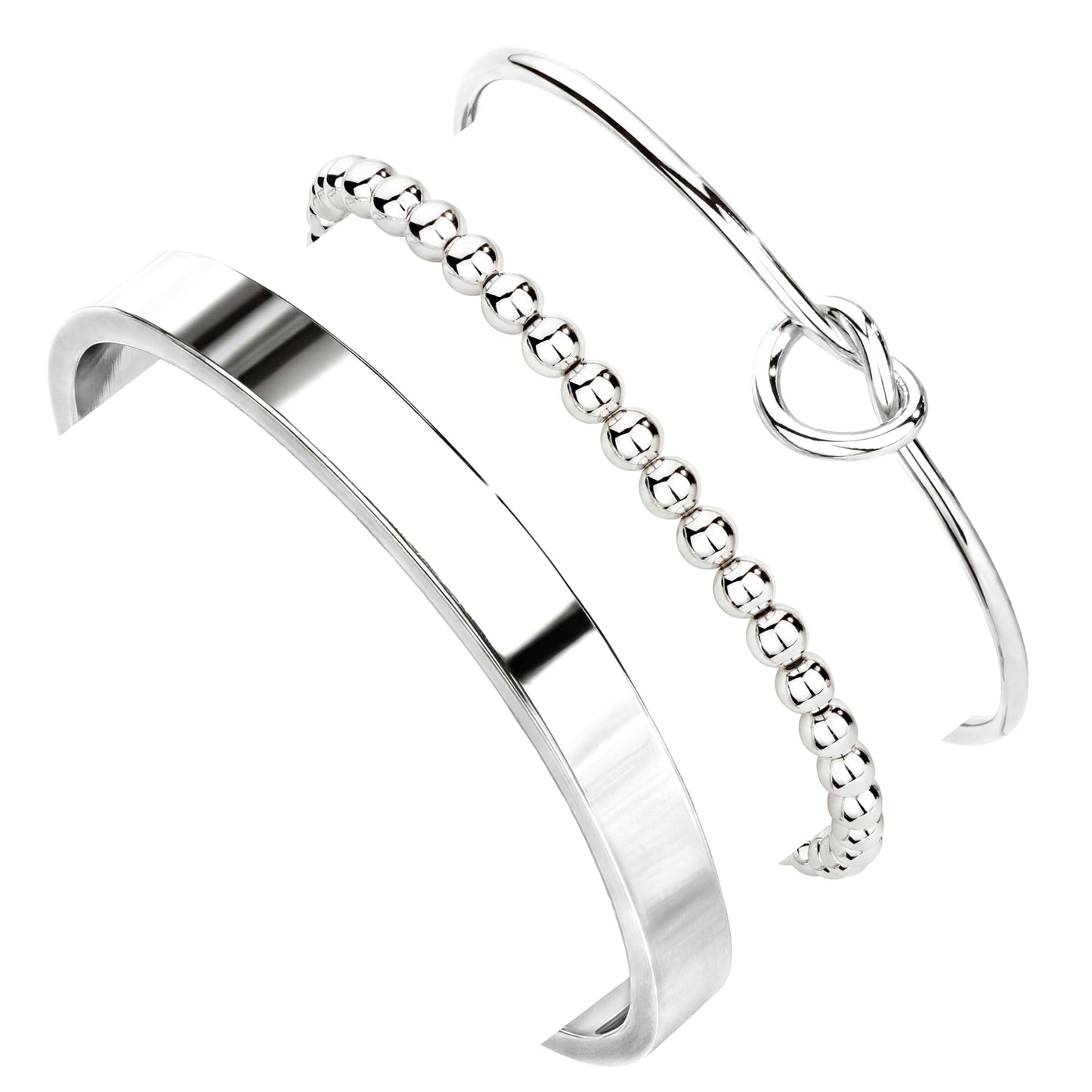 Poxtex Silver Cuff Bracelets Set for Women, Silver Bangle Link Chain Bracelets, Trendy Stackable Waterproof Jewelry Gifts Adjustable