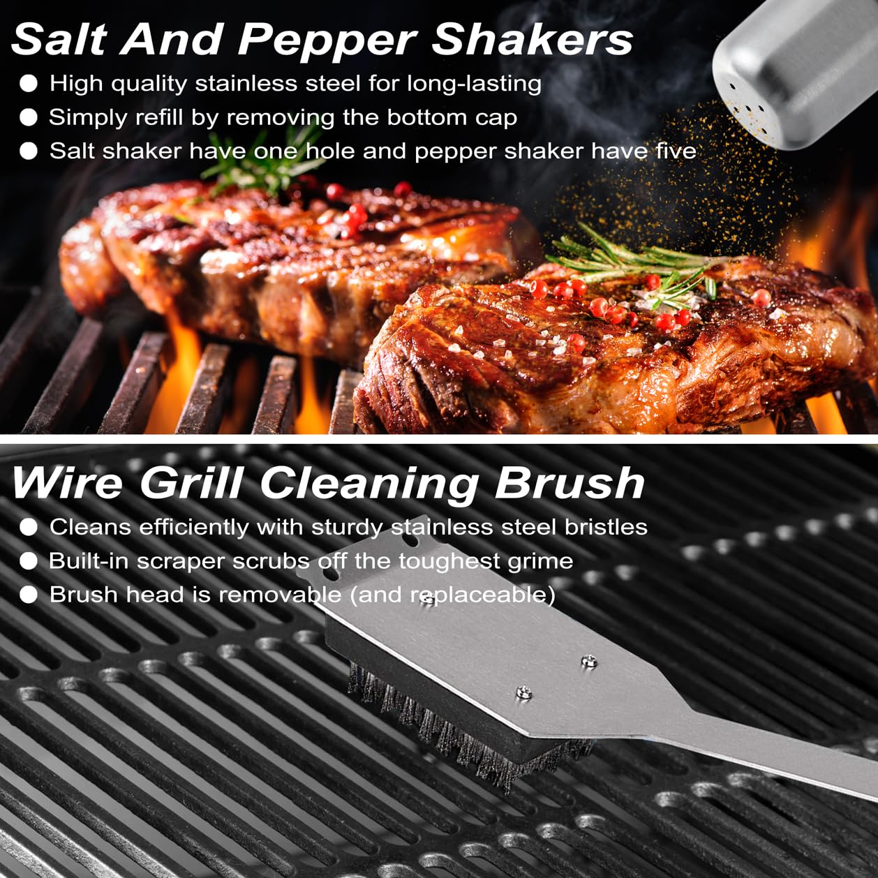 POLIGO 29 PCS BBQ Grill Accessories Stainless Steel BBQ Tools Grilling Tools Set with Storage Bag for Fathers Day Dads Birthday Presents - Camping Grill Utensils Set Ideal Grilling Gifts for Men Brown