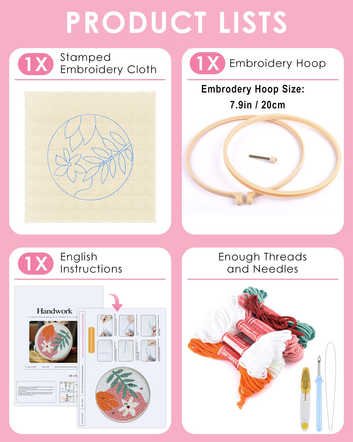 TINDTOP Punch Needle Kits, Punch Embroidery Kits for Adults Beginner, Tool with Punch Needle Fabric, Hoops, Yarns and Sewing Needles