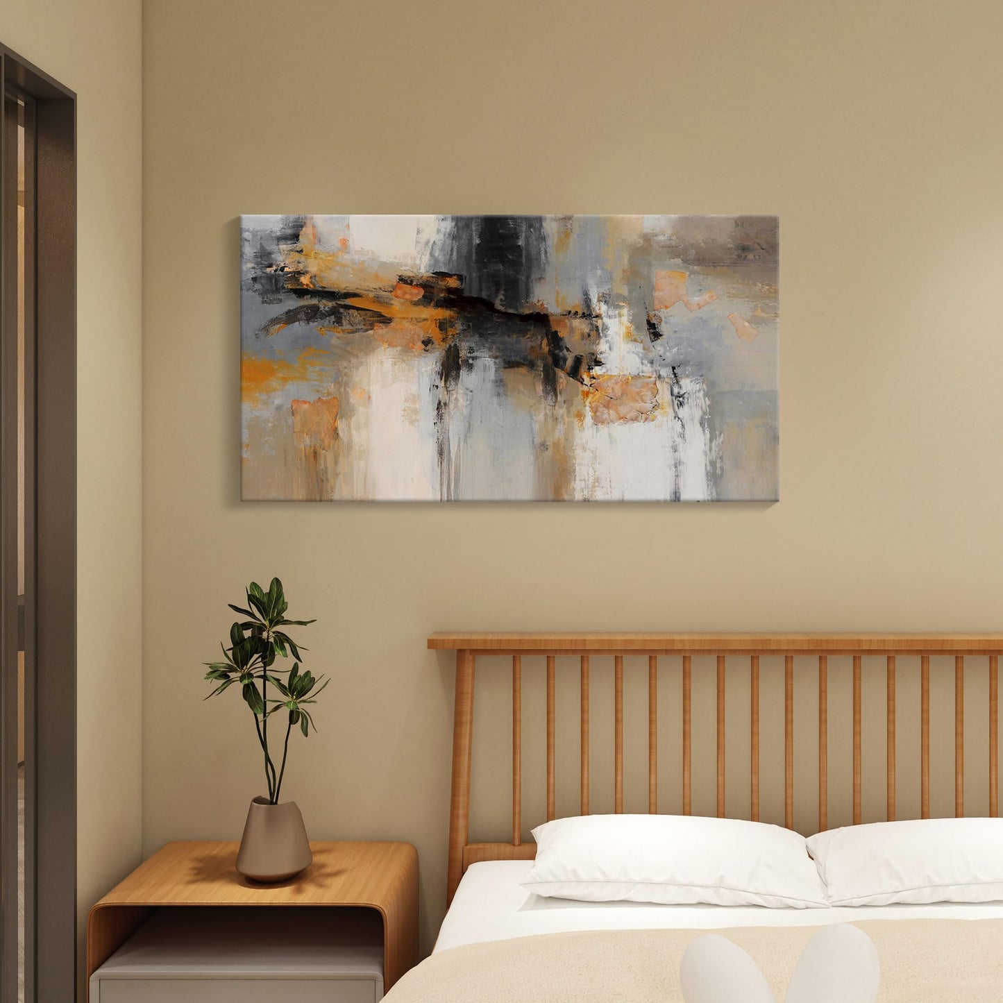 Abstract Wall Art - Large Canvas Wall Art for Living Room, Bedroom, Office - Framed Modern Wall Decor in Gray and Yellow - Artwork Paintings & Pictures