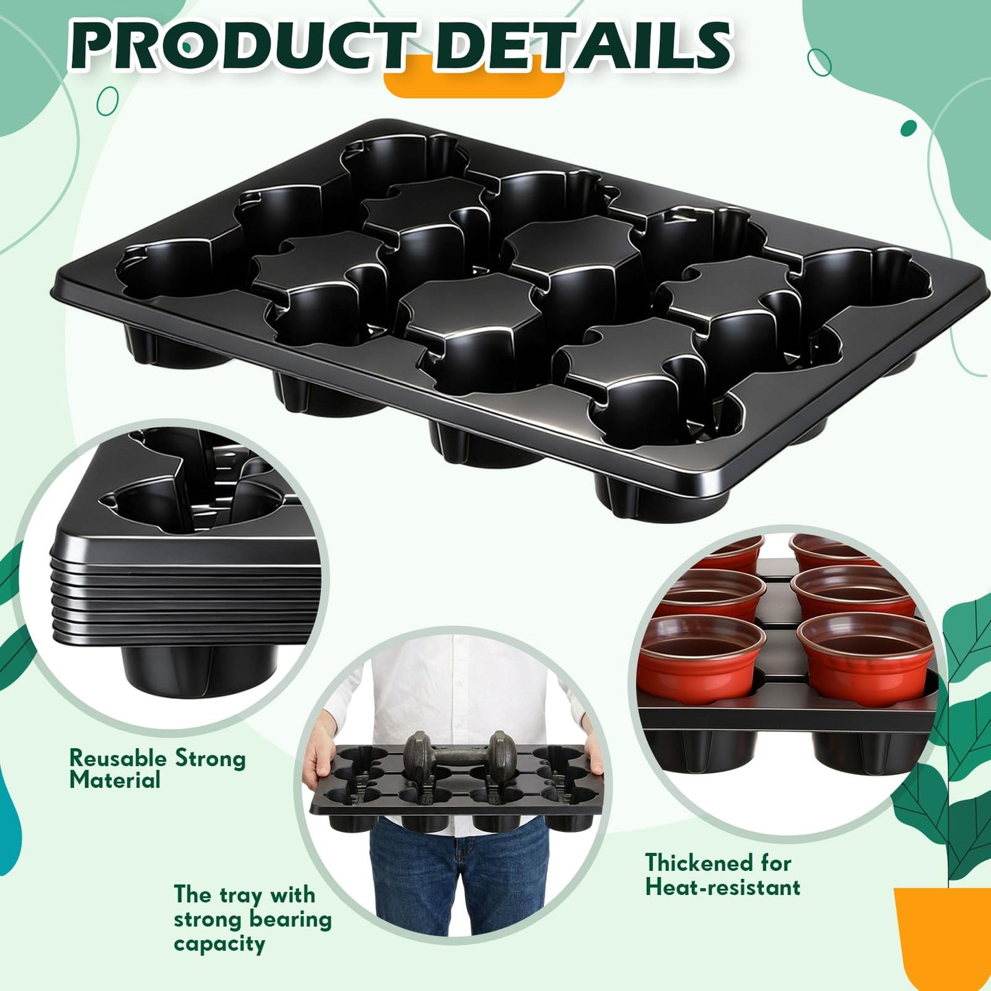 Baderke 96 Pcs 4 inch Seedling Pots and 8 Pcs 12 Cell Reusable Plastic Nursery Pots Trays Thick Sturdy Seeds Starting Germination Carrying Trays Black Small Planter Nursery Propagation 8 Sets(Red)