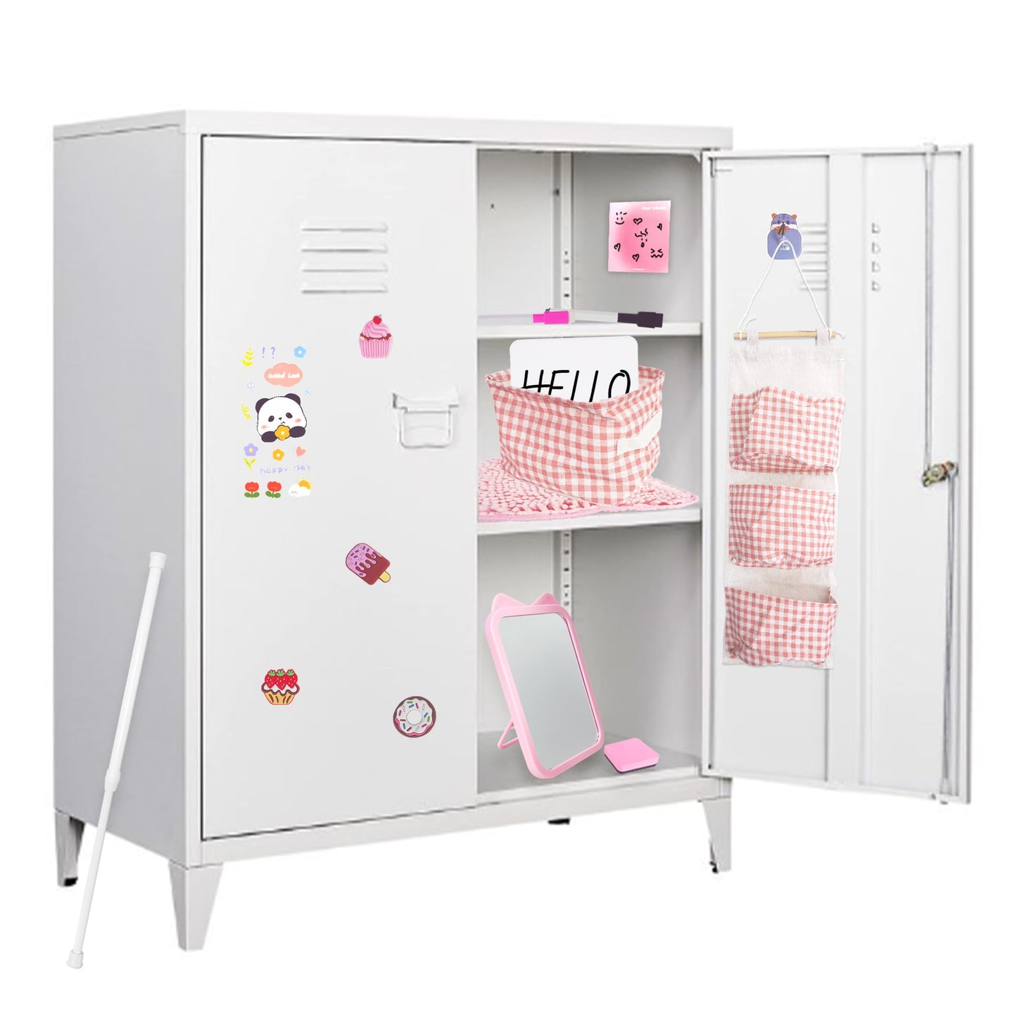 Tazimi Locker Accessories Kit with Magnetic Whiteboard, Mirror, Hook, Rug, Storage Bag, Pen Holder - Back to School Essentials for Girls' Locker Organizer