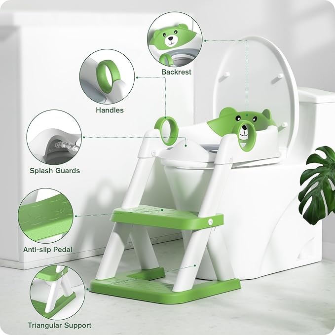 Potty Training Seat, Upgrade Toddler Toilet Seat for Kids Boys Girls, 2 in 1 Potty Training Toilet for Kids, Splash Guard Anti-Slip Pad Step Stool（Upgraded Cushion）