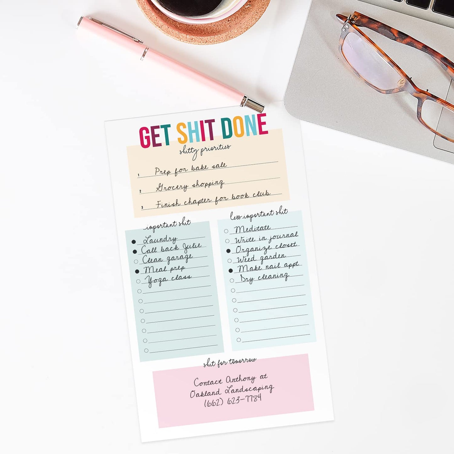Get Shit Done to Do List / 6" x 10" Hilarious Sticky Note Fill in Task List / 50 Sheets Per Pad/Snarky Sticky Note Schedule Checklist/Made in USA