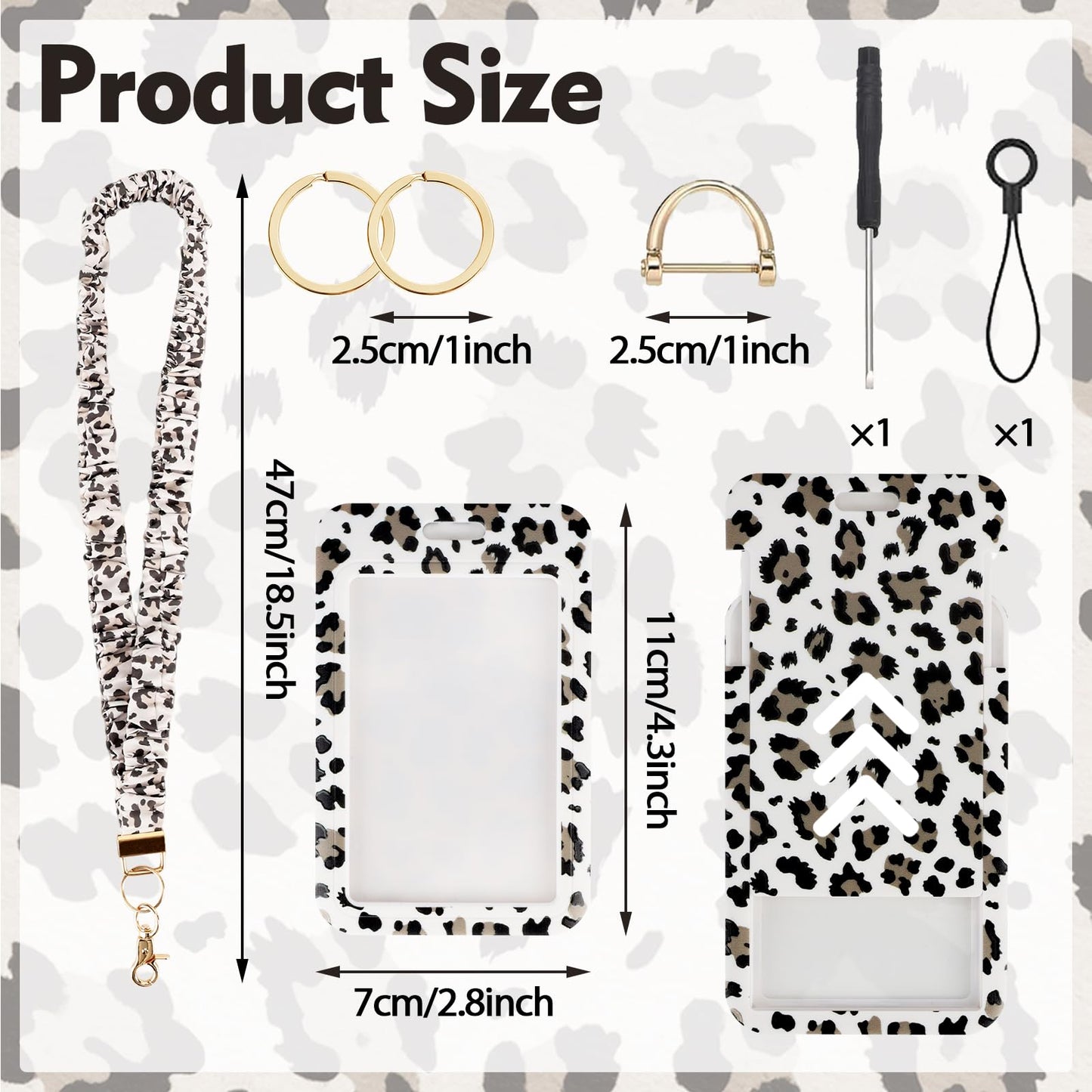 Scrunchie Lanyard Breakaway with ID Badge Holder - Leopard Style Stretchy Lanyards with ID Badges and Key Rings Set, Ideal for Mother's Day, Birthday, Workers Teachers Nurse Gifts