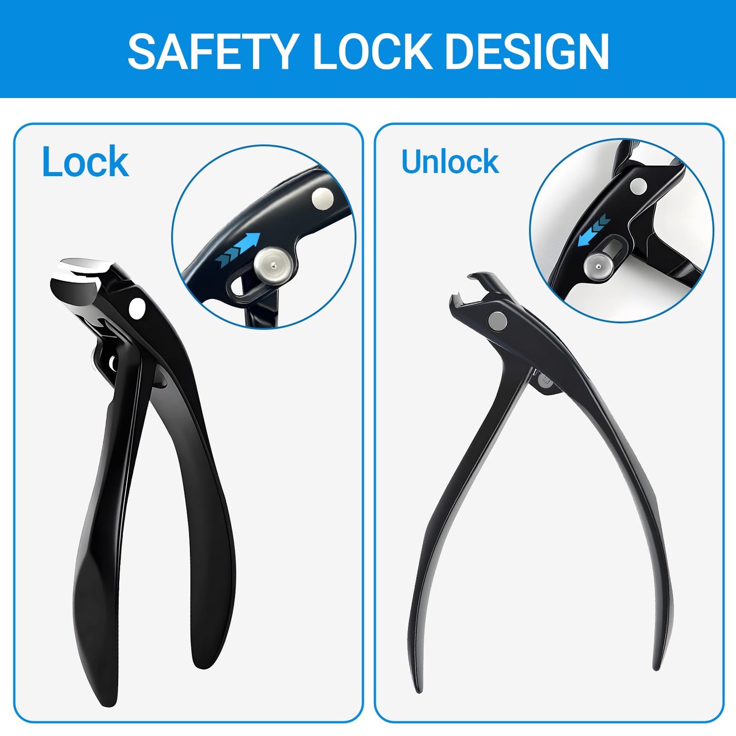 Long Handle Toenail Clippers for Seniors Ultra Wide Jaw Opening Toe Nail Clippers Set for Thick Toenails Sharp Professional Fingernail Cutters Trimmers for Men Women - Black