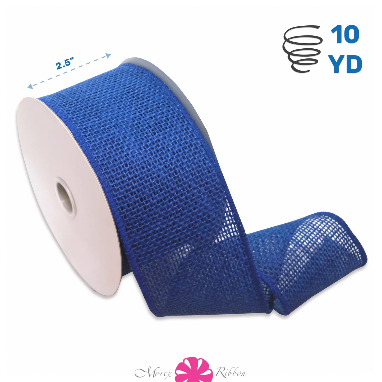 Morex Natural Burlap Wired Ribbon for Decorations, Holidays, Parties, Home and Outdoor Decor, 2.5" x 10 Yd, Royal Blue
