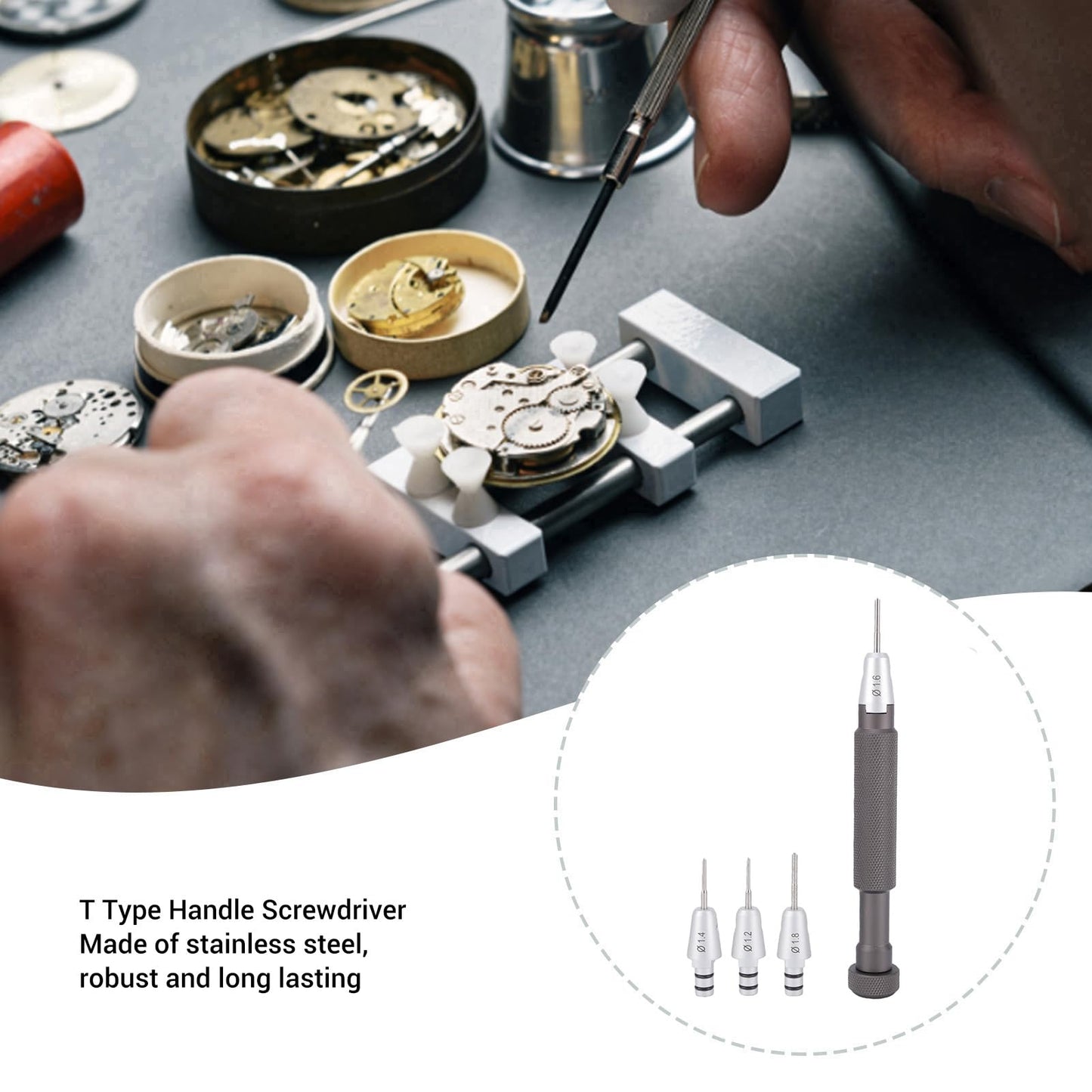 Aramox Jewelers Screwdrivers Set, 1.2 to 1.8mm Bits Watch Repair T Handle Non Slip Grip for Watchmaker Jewelry Crafting