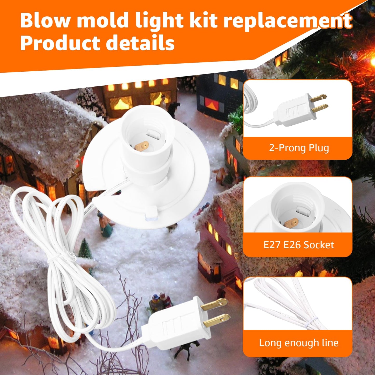Norward 2 Set Blow Mold Light Kit Replacement, E27 E26 Bulb Cord Kit for Halloween,Christmas,Salt Lamp,Craft Indoor Outdoor Decorations,Salt Lamp Base with Fuse Plug