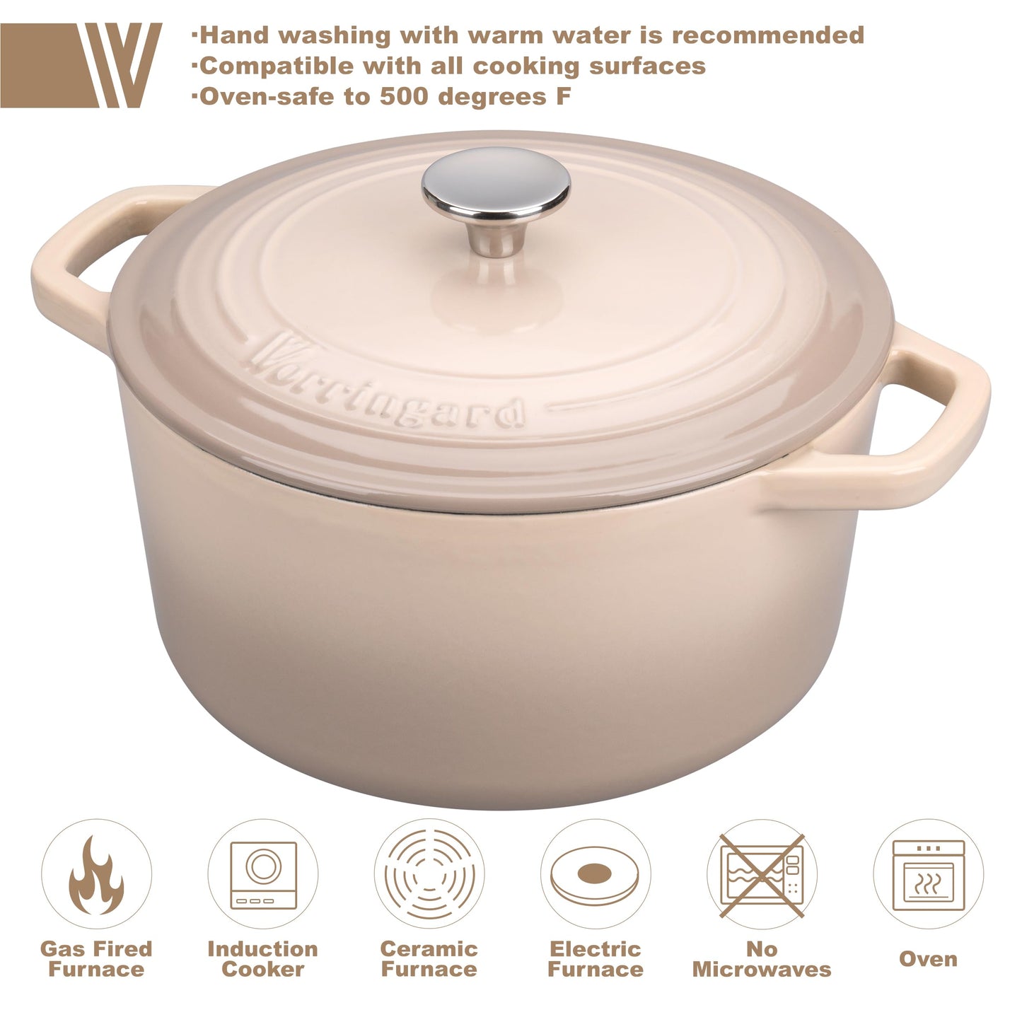 VORRINGARD Enameled Cast Iron Dutch Oven Pot with Lid, for Bread Baking, Round Bread Oven- include Sourdough Bread Baking Supplies Set, 4.5QT, Latte