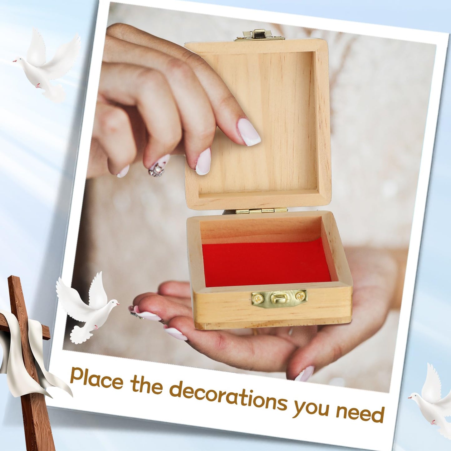 Menkxi First Communion Jewelry Box 2.8 x 3.2 x 1.4 Inch Wooden Religious Keepsake Boxes Catholic First Holy Communion Gifts for Beads Jewelry Keepsake Mementos