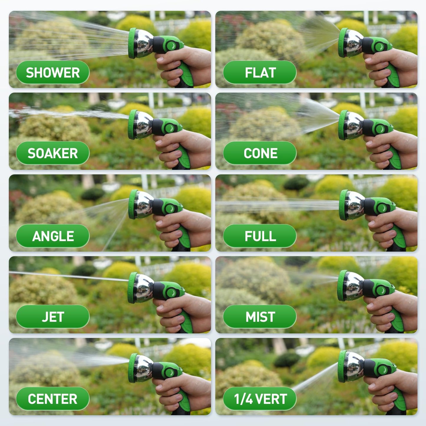 Besiter Garden Hose Nozzle Sprayer: 2 Pack 10 Watering Patterns Spray Nozzles Heavy Duty Metal Hose Head Hose Attachment, Thumb Control On Off Valve