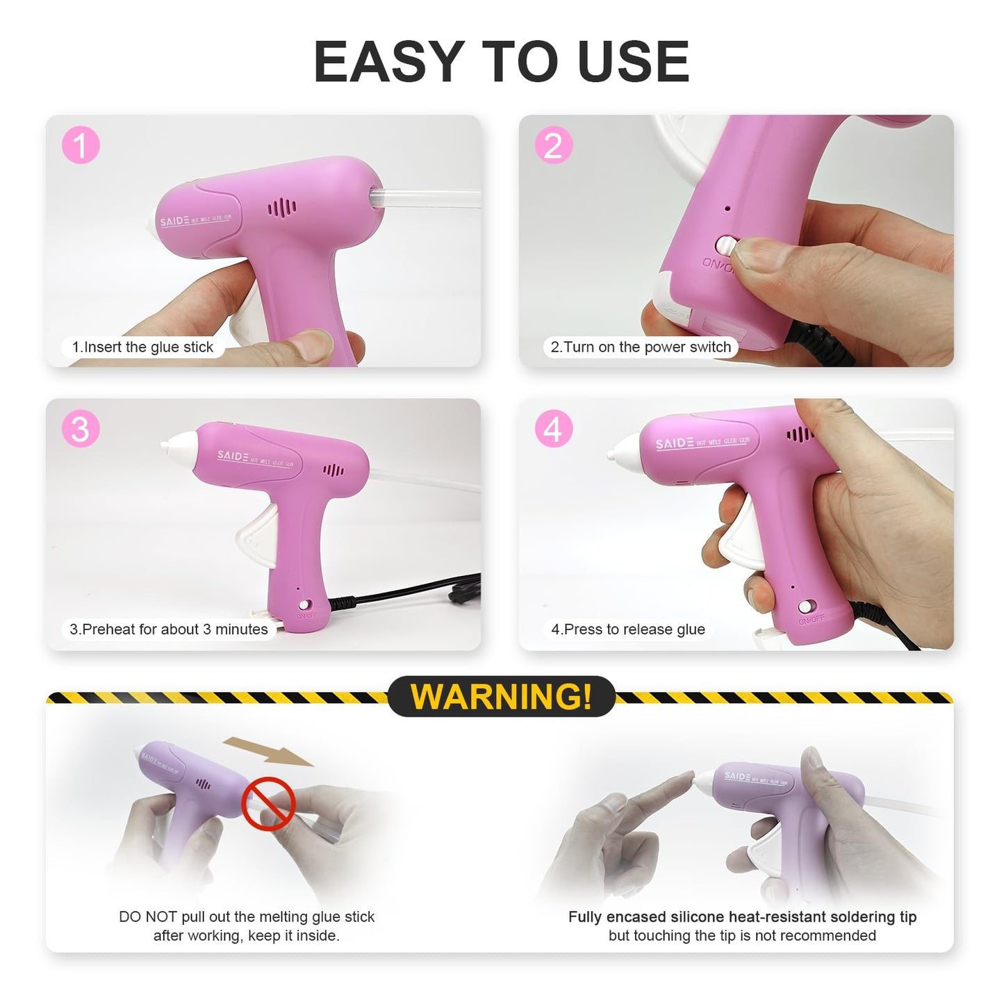 Hot Glue Gun Kit, Anti-Scald Nozzle, Fast Heating Mini Melt Gun with 30pcs Glue Sticks for Crafting, DIY, Art, Home Quick Repairs(Pink)