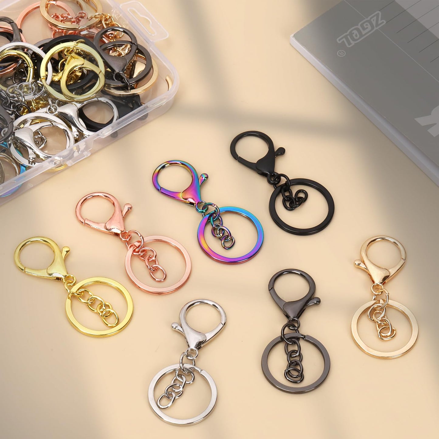 Glarks 28pcs 7 Colors Metal Lobster Claw Clasps with Chains and Key Rings Kit, 32mm Lanyard Snap Keychain Hook, Lobster Clasp Trigger Clips, Lobster Clasp Hook for DIY Bag, Key Rings and Craft Making