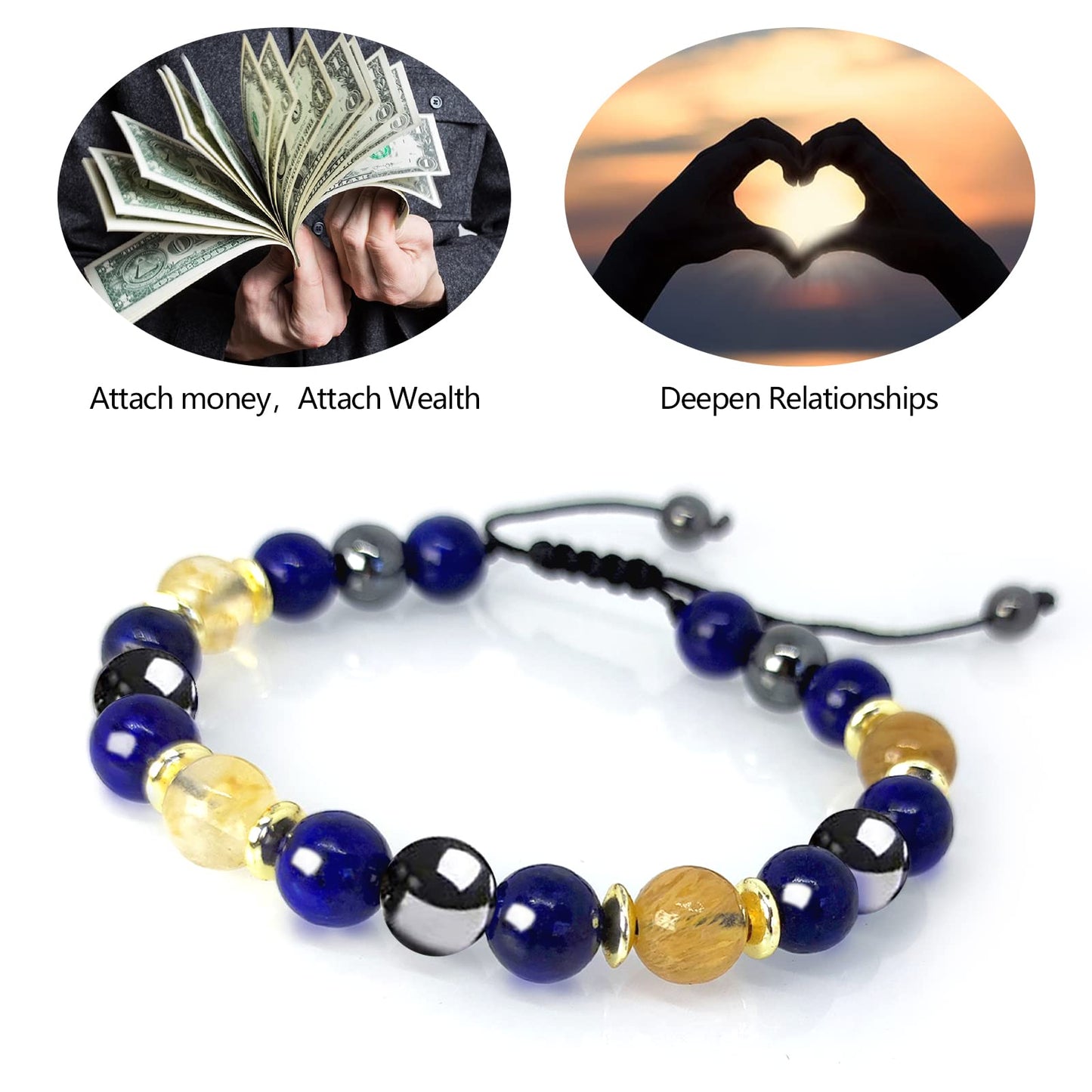 Hion Triple Protection Bracelet-For Wealth Abundance Money, Enhances Decision Making and Promotes Friendship, Honesty, Compassion and Integrity， Lapis Lazuli Bracelet Set for Men Women