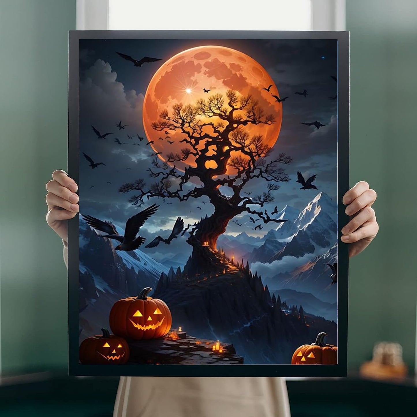 Halloween Paint by Numbers for Adults with Framed Canvas-with Wooden Easel,Paint by Numbers Kits Framed Canvas,DIY Acrylic Oil Painting Kits with Brushes Nice Gift Box for Home Wall Decor(12x16 Inch)