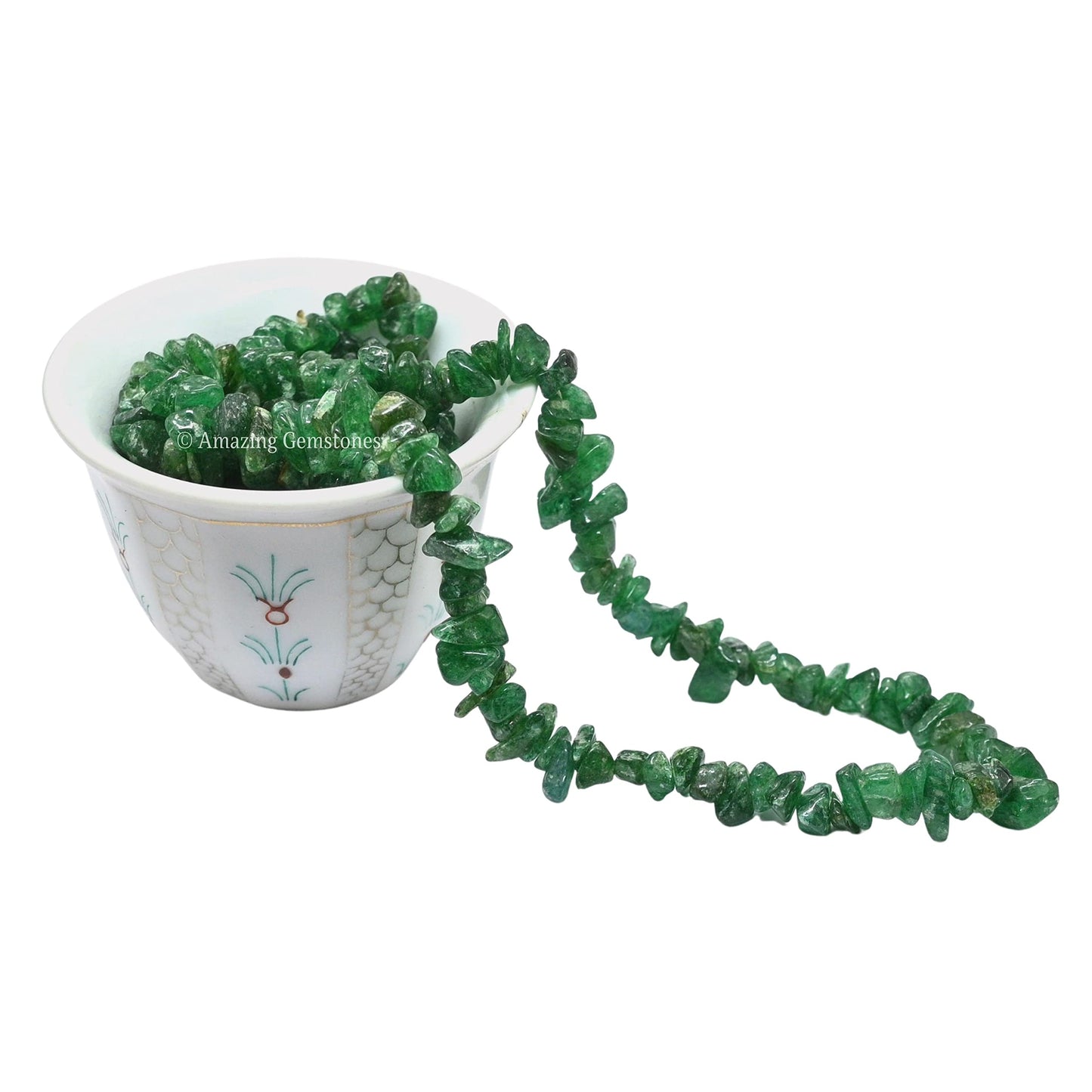 Green Aventurine Pre Drilled Crystal Crushed Chips Beads for Bracelets Making, DIY Handmade Natural Healing Crystals (25 Inch Strand)
