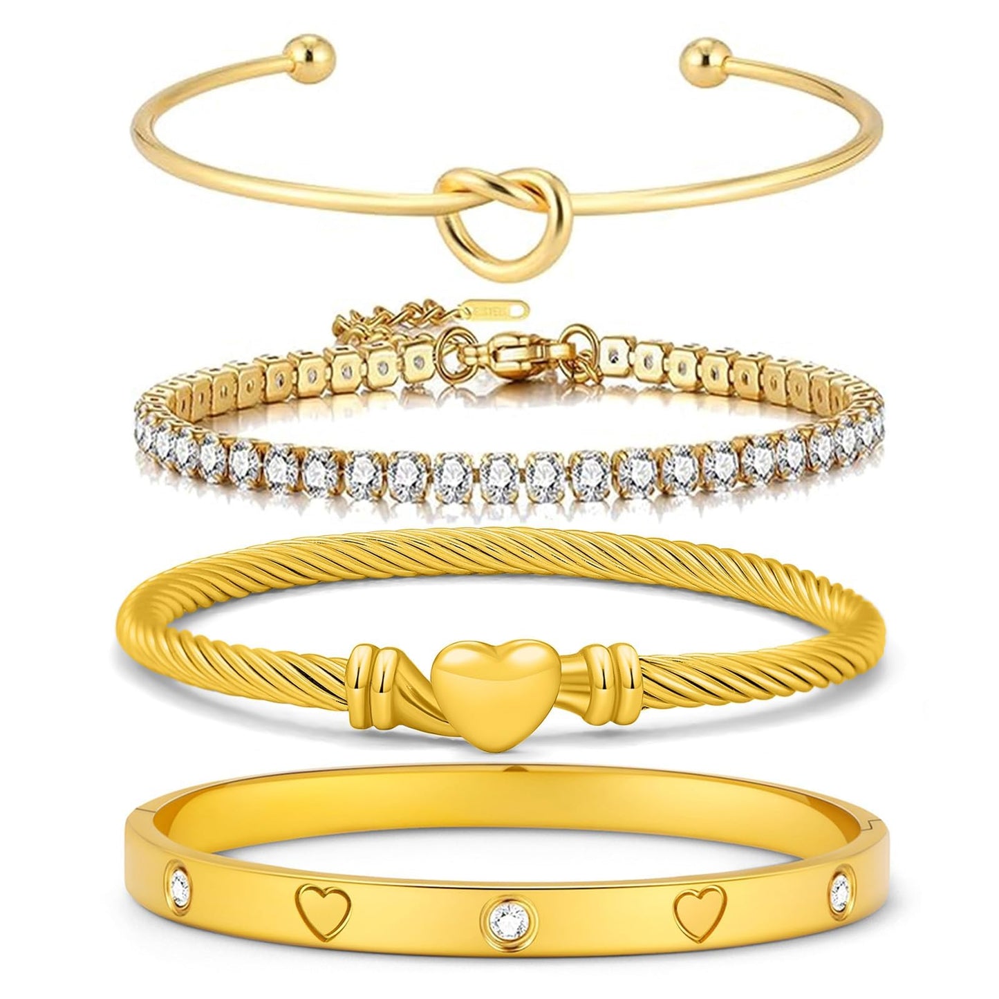 FAFUGA 18 K Gold Plated Love Bangle Bracelet Stack Cuff Jewelry for Women Jewelry Set for Women Gift with Box (style10)