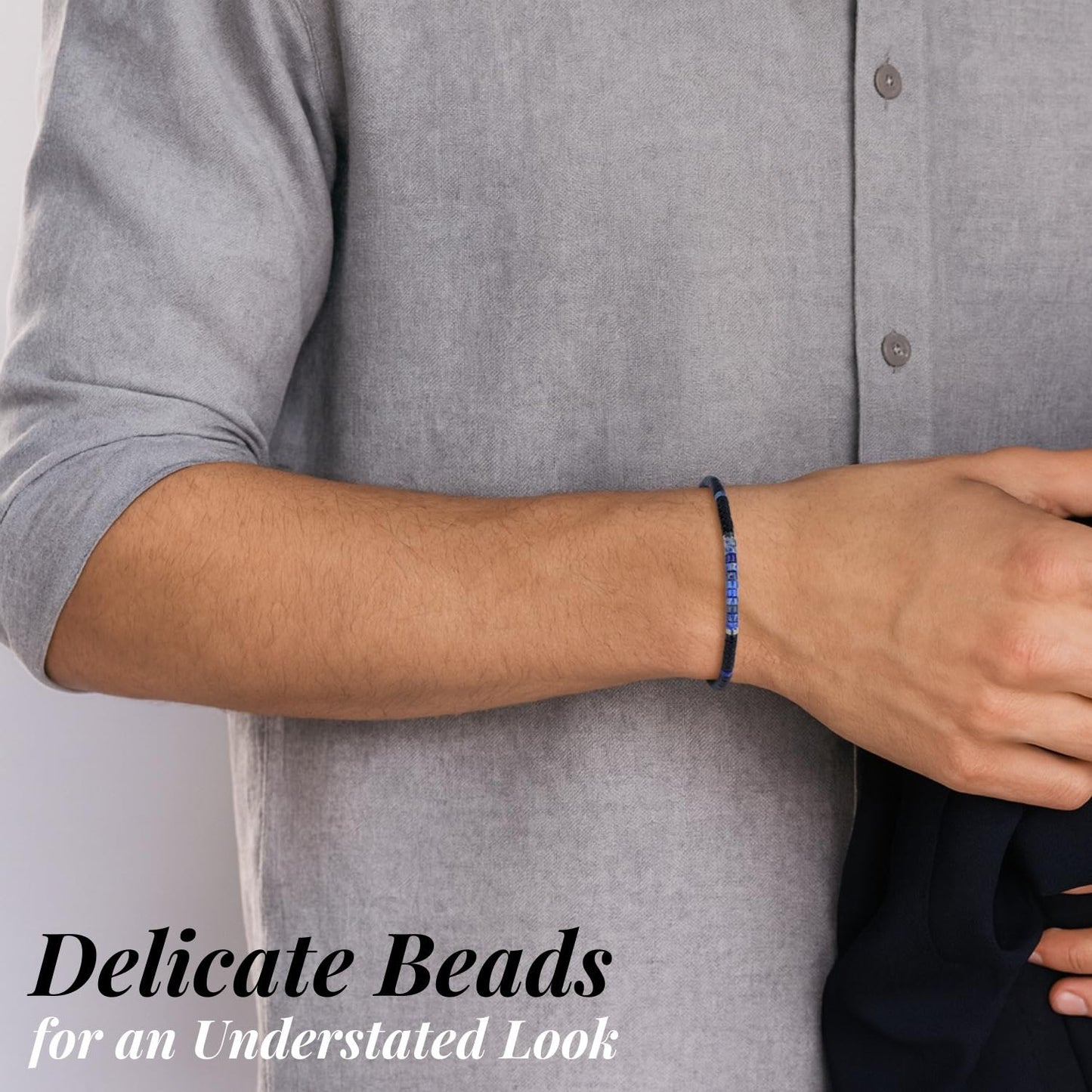 COAI Onyx Lapis Lazuli Bracelet for Men, Heishi Beads Natural Gemstone Bracelet for Men