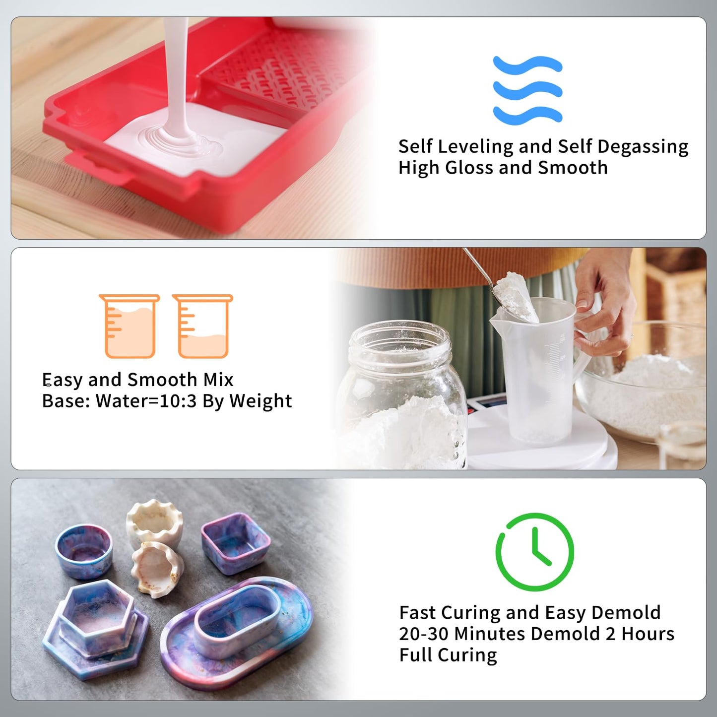 YOBTOP Resin Casting Powder 1000g with 5 Pigments - Fast Cure Eco Plaster Kit, Water Activated, 30 Min Demold for Beginners, Self-Leveling for DIY Crafts, Molds, Home Decor Gifts