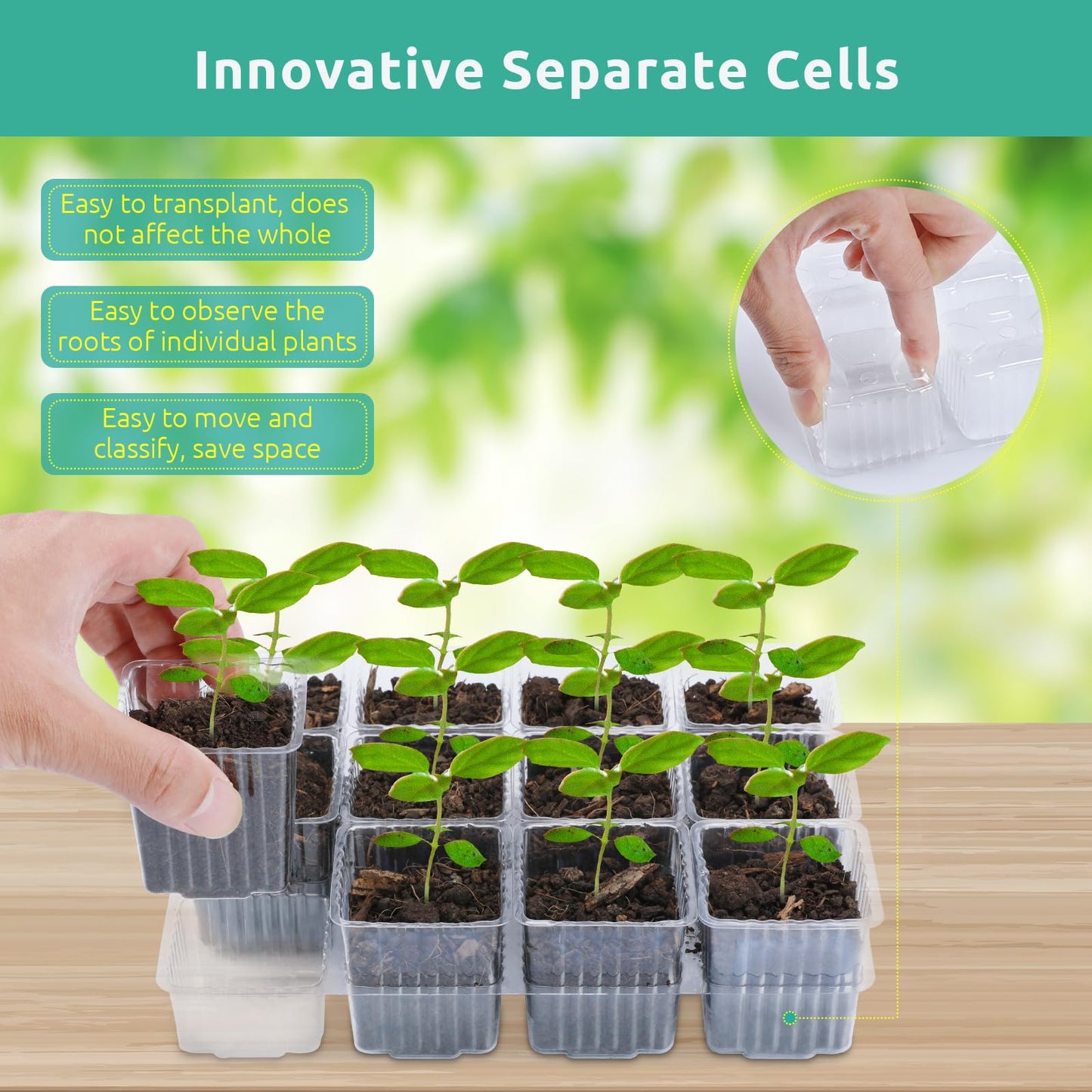 Seedfactor 7 Packs Seed Starter Tray, 84 Separate Cells Seedling Starter Trays Kit with Humidity Dome and Base Indoor Greenhouse Mini Propagator, Reusable Seedling Tray for Plants Indoor-Clear