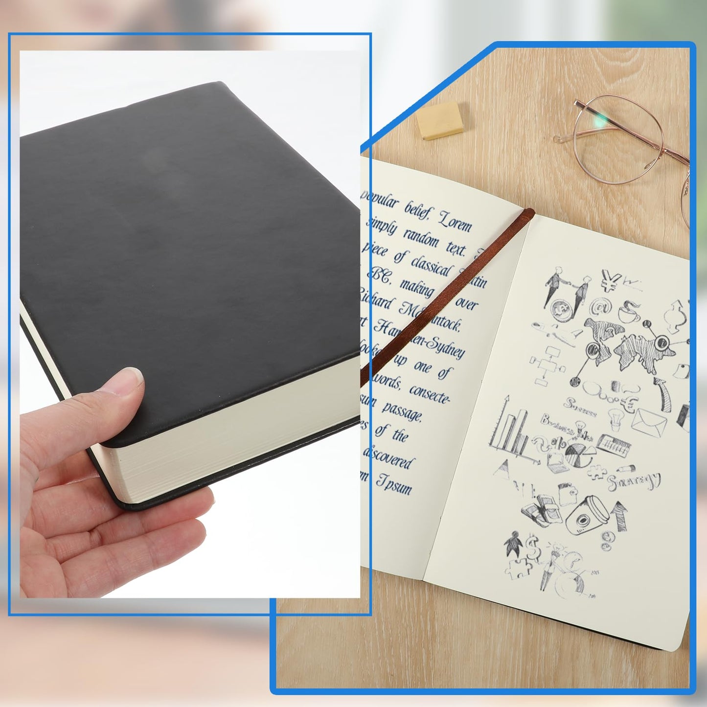Thick A5 Sketchbook Notebook 660 Pages Blank Thick Smooth Notebook Soft Faux Leather Cover Journal for Ink, Water Color, Pen, Pencils, 80GSM, 5.7" x 8.5"
