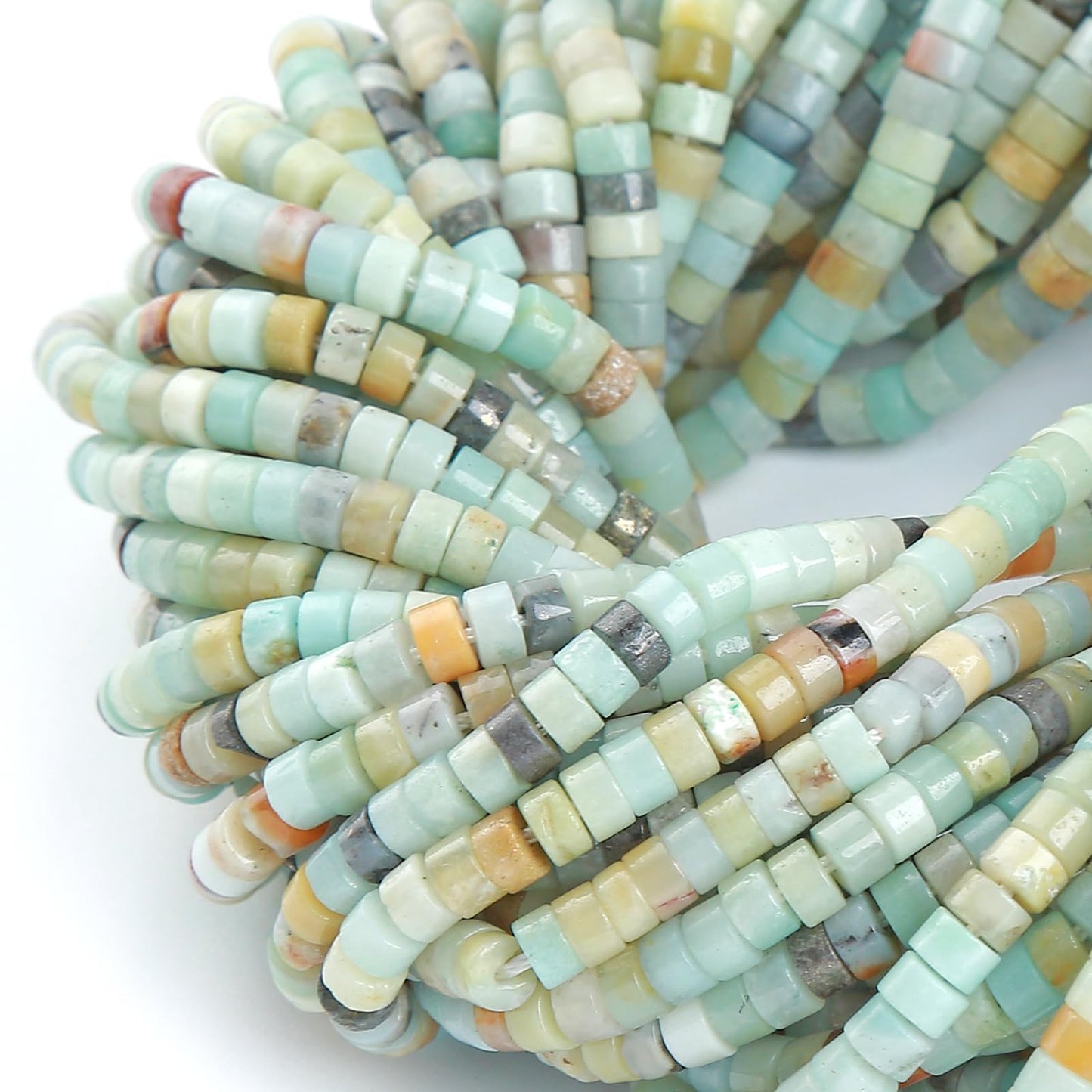 150pcs 2x4mm Natural Amazonite Tube Shape Beads Loose Flat Round Cylinder Flat Spacer Stone Beads for Bracelet Earrings Jewelry Making