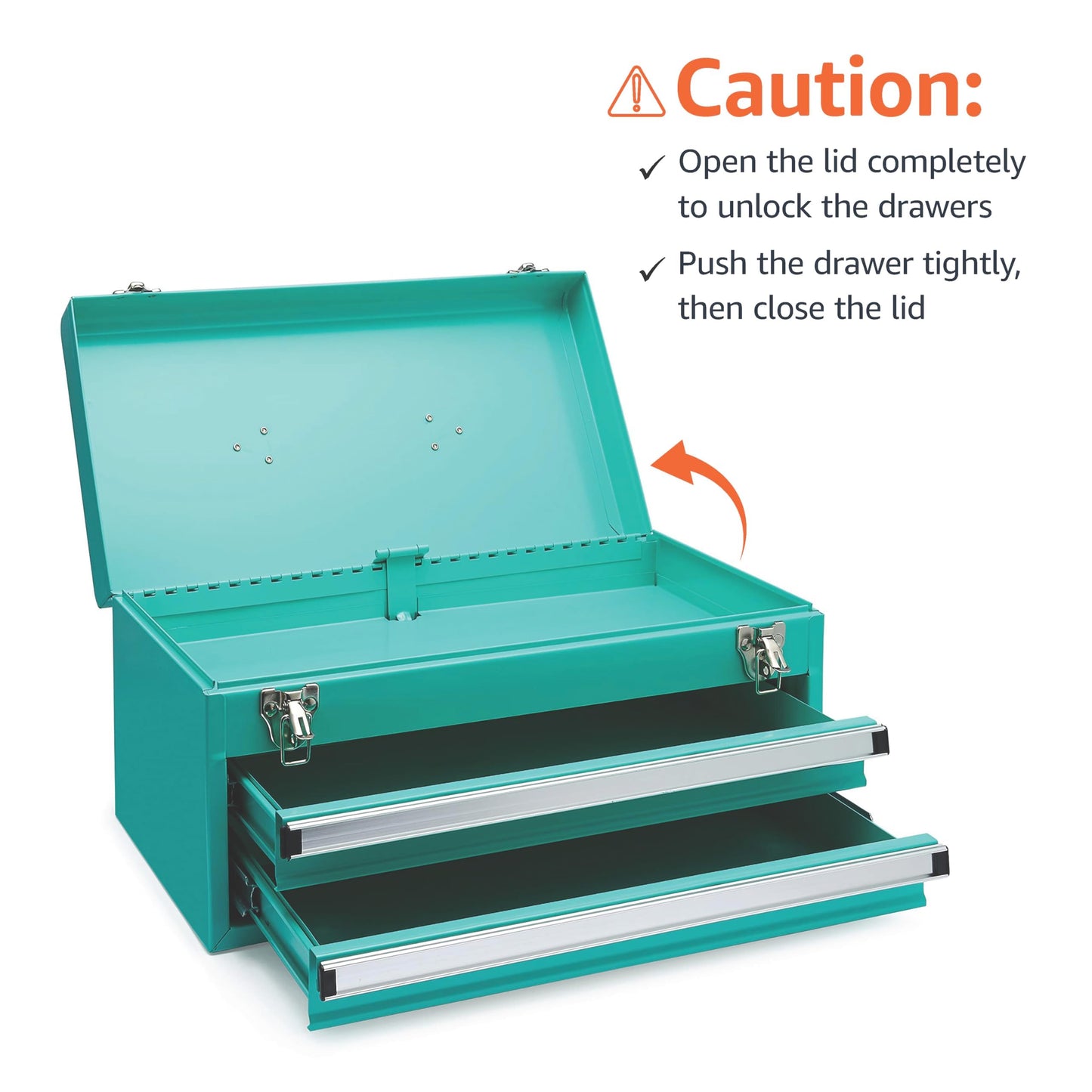 Amazon Basics Steel Tool Box Storage and Organization Drawers, Tool Storage with Powder Coat Finish, 18.11 x 8.66 x 9.45 in, Turquoise