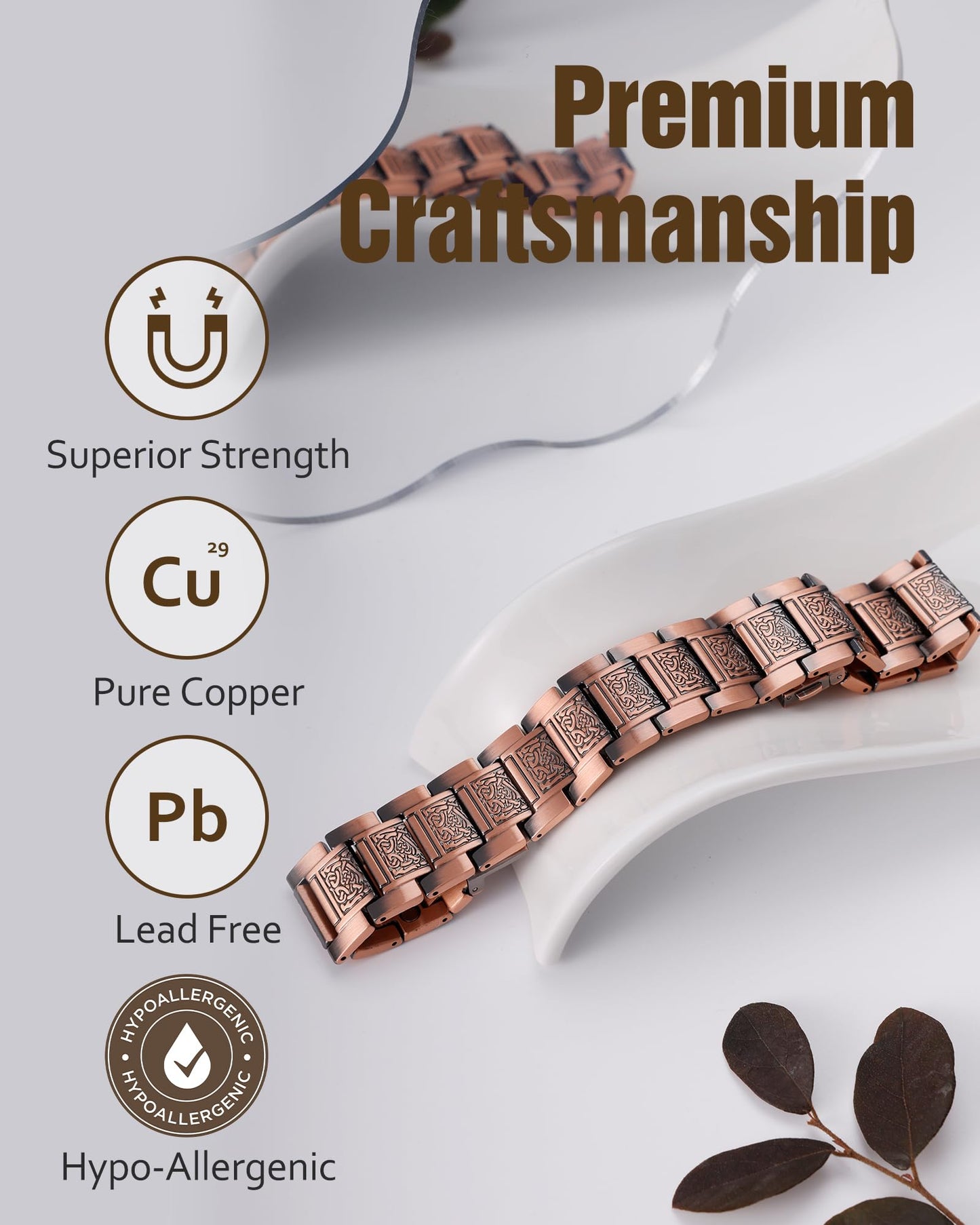 Jecanori 3X Strength Copper Magnetic Bracelet for Men,Pure Copper Bracelet Included Sizing Tool, Ideal Gift