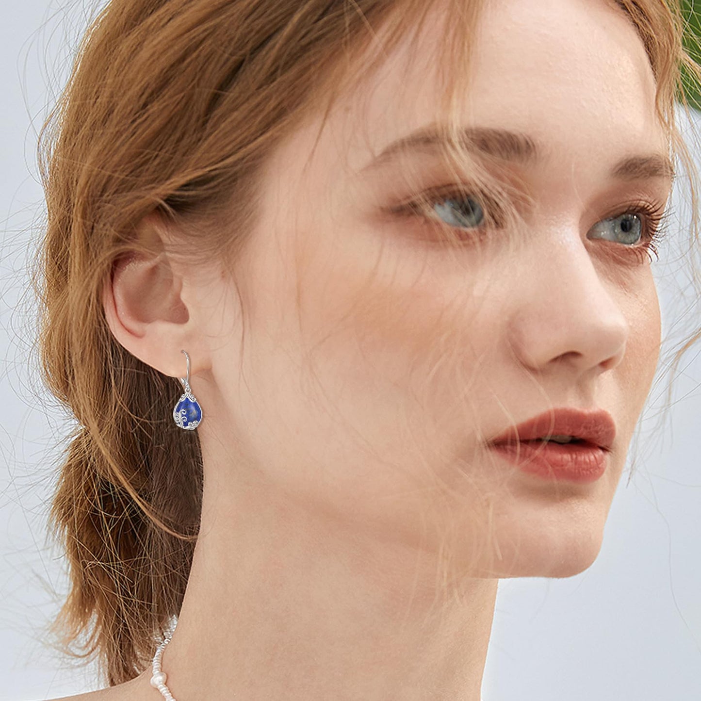 POPLYKE Lapis Lazuli Filigree Teardrop Drop Dangle Earrings Sterling Silver Crystal Leverback Earrings Jewelry for Women