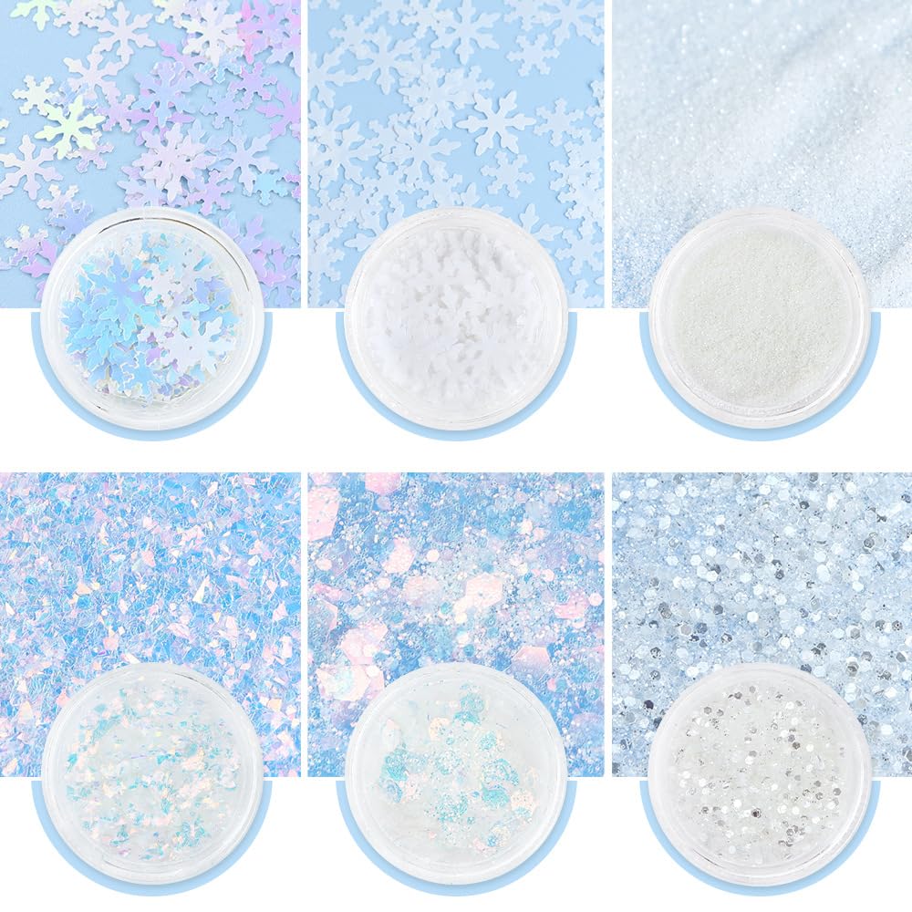 White Christmas Nail Art Glitters Winter Snowflake Nail Sequins, LPOODDNU 3D Holographic Christmas Snowflakes Nail Decals Winter Nail Art Decorations Accessories for Women Manicure DIY Craft