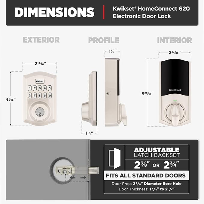 Kwikset HomeConnect 620 Z-Wave Long Range Enabled Keypad Smart Lock Convenient Keyless Entry, Customizable User Codes, Ring Alarm Compatible, Hub Required, Sold Separately Satin Nickel Traditional