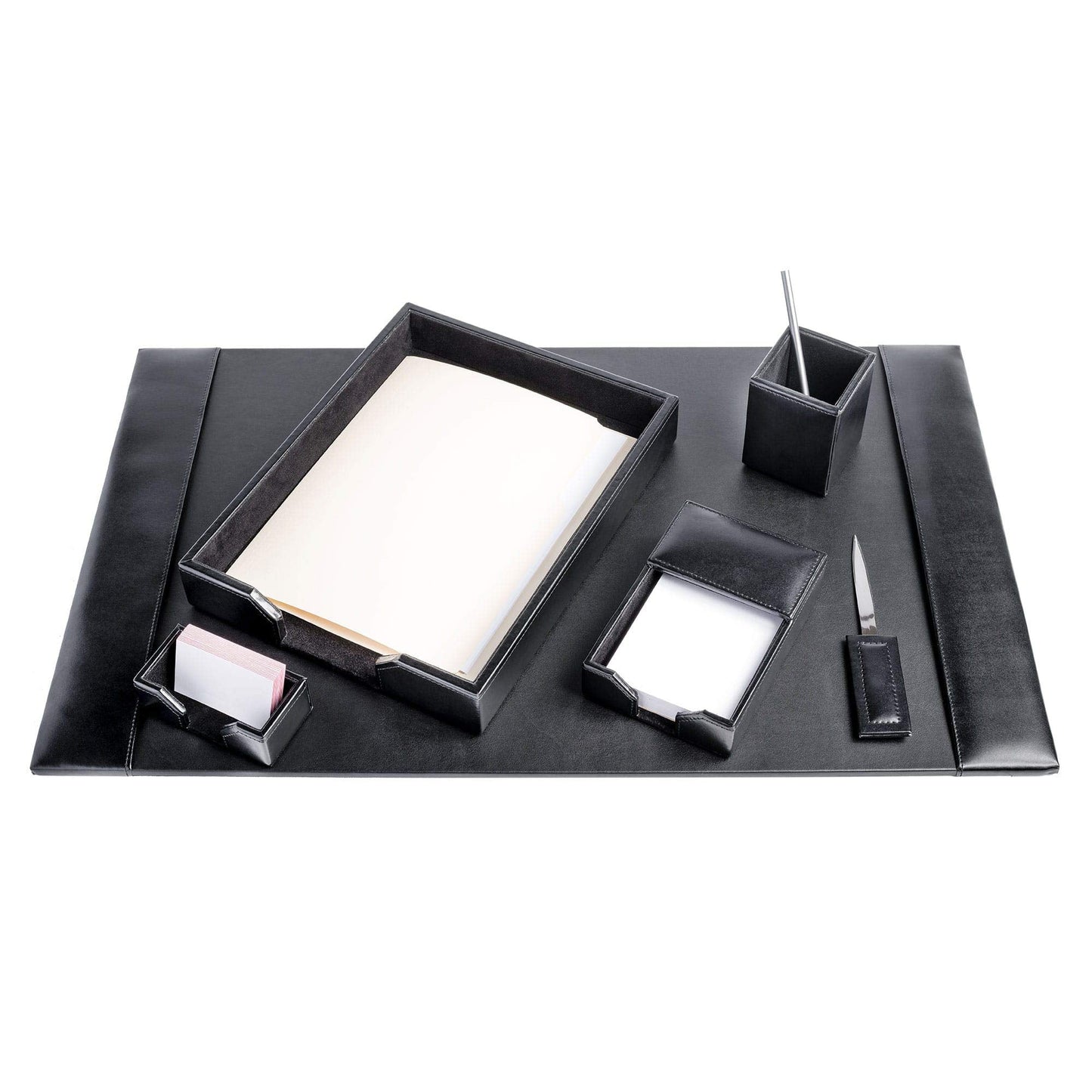 DACASSO Bonded Leather Desk Set - Luxury Leather Desk Pad & Desk Organization Essentials (Black, 6 Piece)