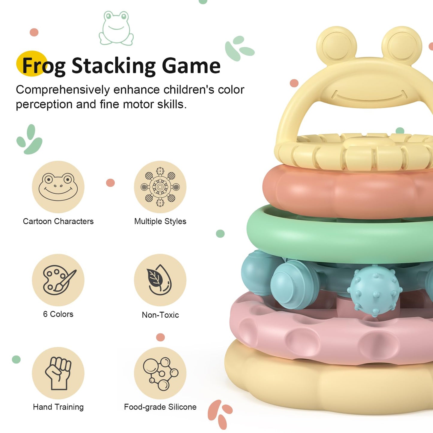 Baby Teething Toys 3-6 Months, Soft Silicone Stacking Rings Teether, 6-Piece Stackable Circles for Teething Relief Safe BPA-Free Teething Gift, Perfect Baby Shower & Birthday Present for Boys & Girls