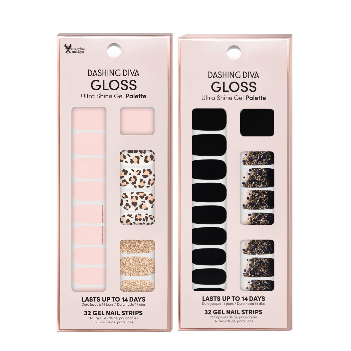 Dashing Diva Gloss Nail Strips Bundle - The Black Cheetah Collection- Cheetahlicious & Hollywood Lane - UV Free, Chip Resistant, Long Lasting Gel Stickers - Contains 2 Sets