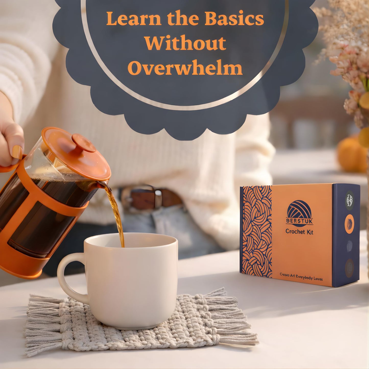 Berstuk Level 1 Absolute Beginner Crochet Kit for Adults - Crochet Starter Kit Beginner for Adults - Learn to Crochet with Expert Video Tutorials - Perfect DIY Gift