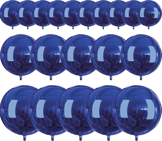 PartyWoo Navy Blue Foil Balloons 20pcs Different Sizes Pack of 22 15 10 Inch Large Round Foil 4D Inflatable Mirror Ball Mylar Balloons for Graduation Men Birthday Space Themed Party Decorations