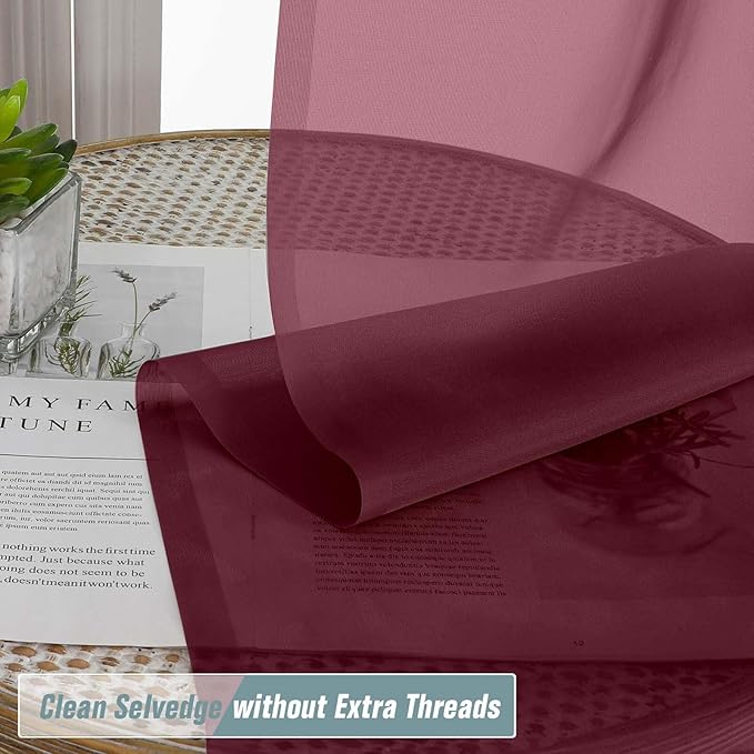 Burgundy Sheer Curtains Tier 30 Inches Length 2 Panels Set, Light Filtering Lightweight Soft Window Treatments Drapes, Cute Elegant Cafe Curtains for Nursery, Dual Rod Pocket, 2x42Wx30L Inches