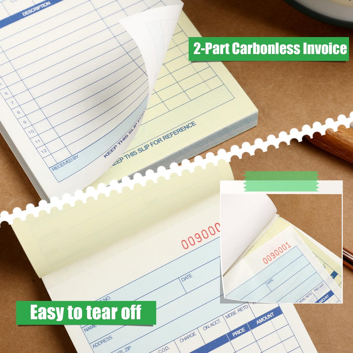 Lincia 12 Pads Sales Order Books 2 Part Carbonless (White/Canary Yellow) Receipt with Carbon Copies Cover Receipt Form Invoice 50 Sets Per Book (4.18 x 7.2 Inch/ 10.6 x 18.3 Cm)