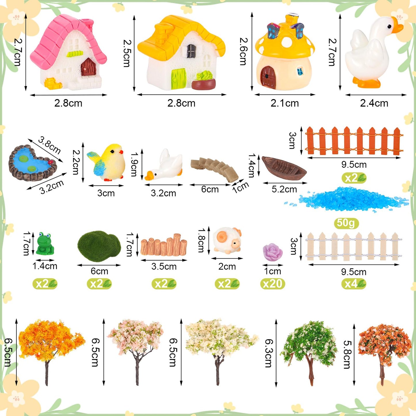 118 PCS Mini Fairy Garden Accessories Kit Cute Miniature Garden Decorations Set Tiny Figurines for DIY Micro Landscape Terrarium Dollhouse Succulent Craft Decor Potted Horticulture Ornaments