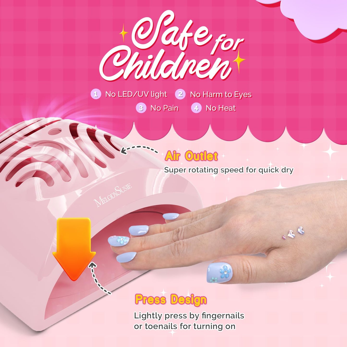 MelodySusie Portable Kids Nail Dryer with 3D Nail Charms and Gems