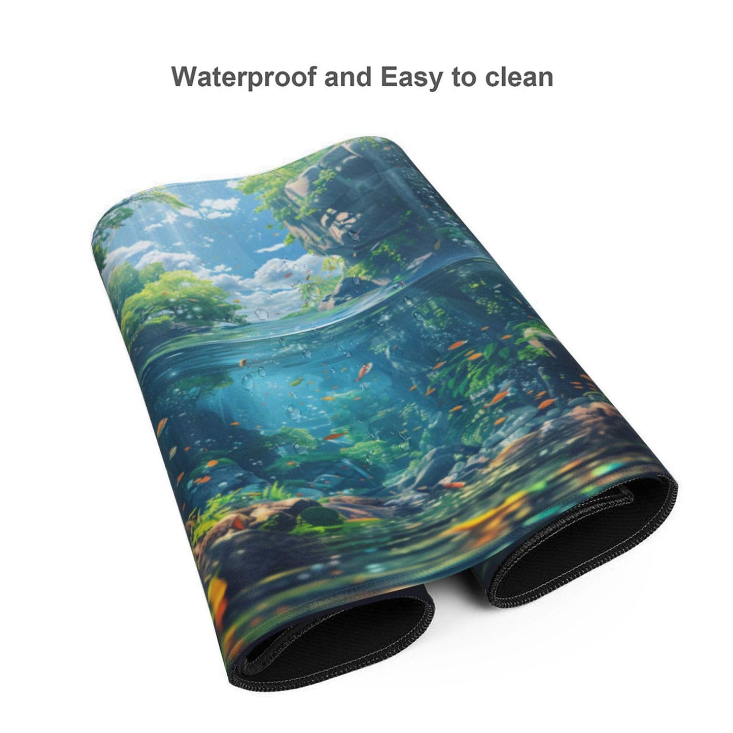 OnengMu XXL Gaming Mouse Pad 35.4x15.7 inch, Landscape Anime Theme Desk Mat,Large Mousepad for Wireless Mouse Office Desk Accessories (Water Plant)