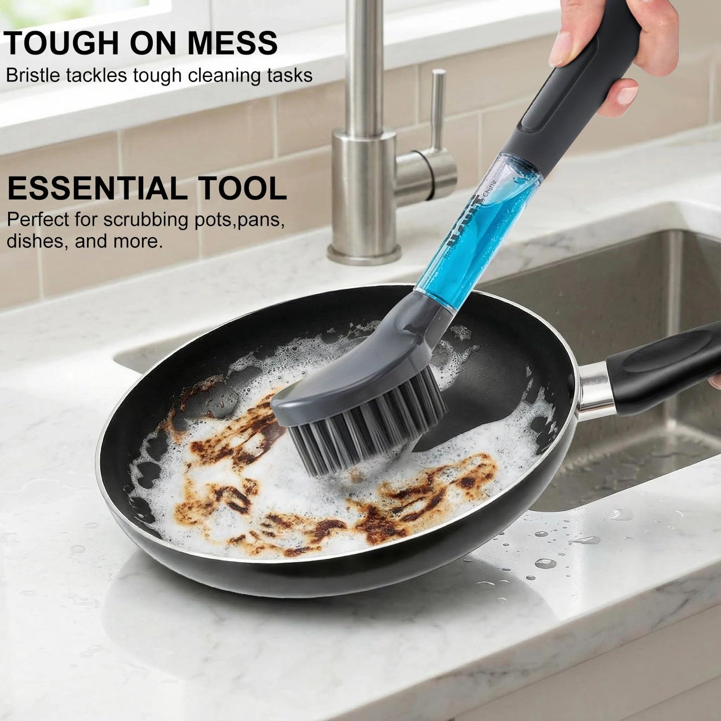 Usuit Soap Dispensing Dish Brush (2 Pack) – Ergonomic Kitchen Scrub Brush with Soap Dispenser Handle – Non-Slip Dish Scrubber for Pot, Pan, and Sink Cleaning – Easy-to-Handle Washing Brushes for Home