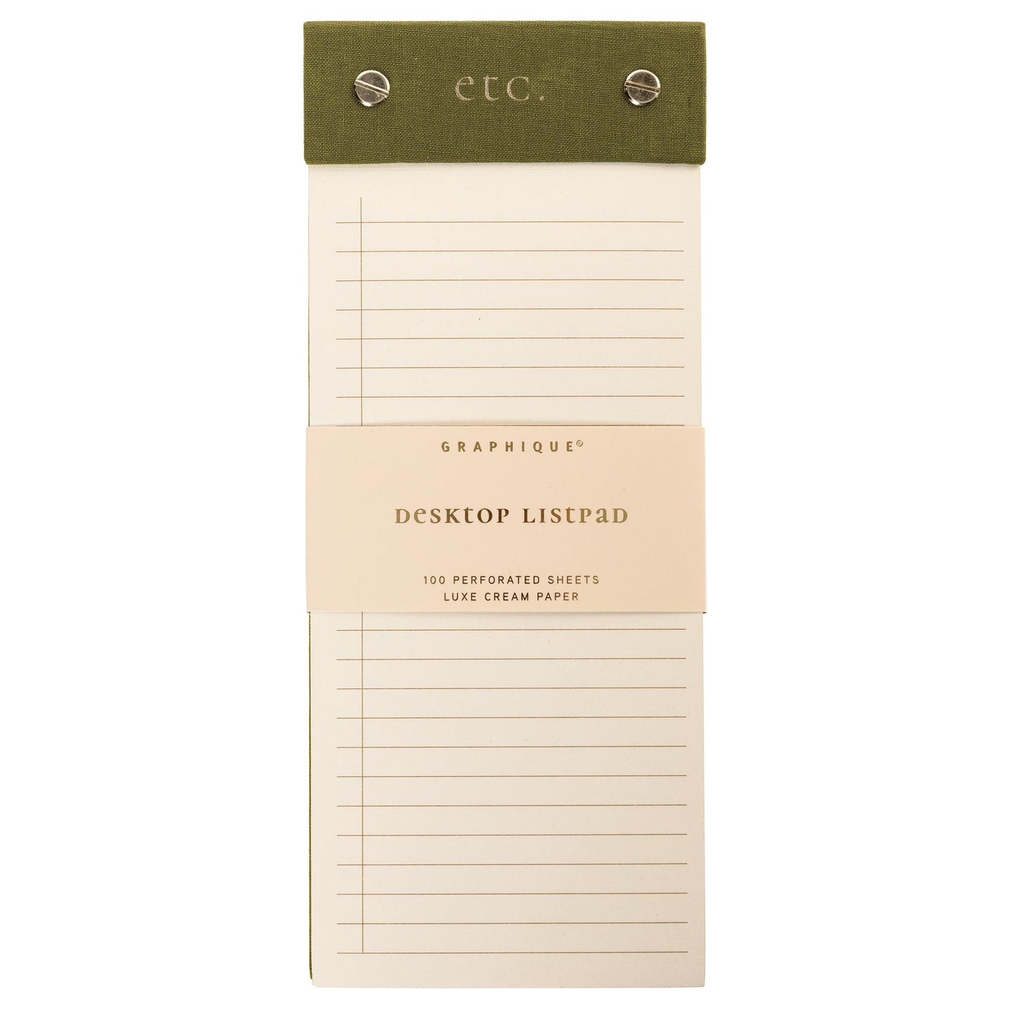 Graphique Post-Bound List Pad Luxe Collection, Perforated Sheets To-Do Notepad, Hardcover Binding, Gold Foil Embossing, 100 Pages, 4” x 9.75”, Olive Green