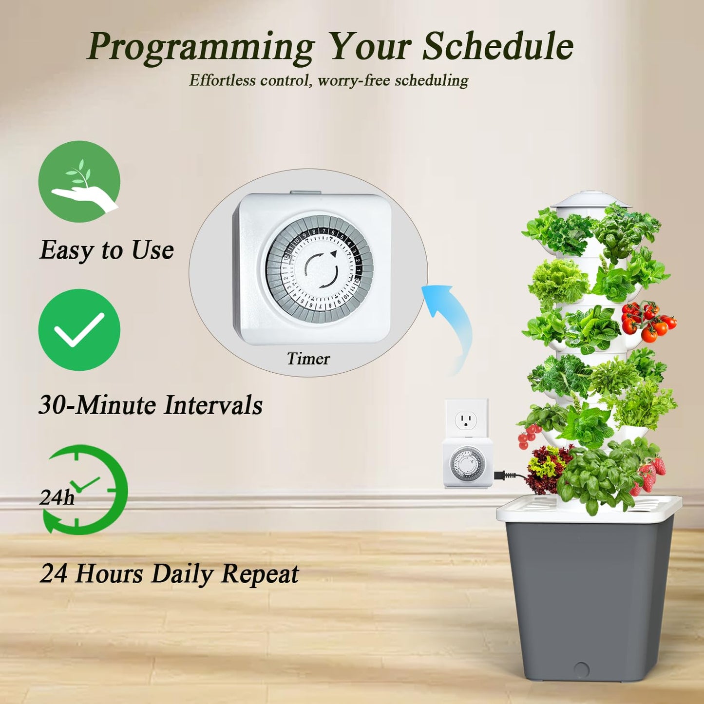LYCereal Hydroponics Growing System, 30-Plant Indoor Hydroponic Tower with Timer and Pump System, Plants Germination Kit, Vertical Hydroponic System for Gardening Lover (No Seed)