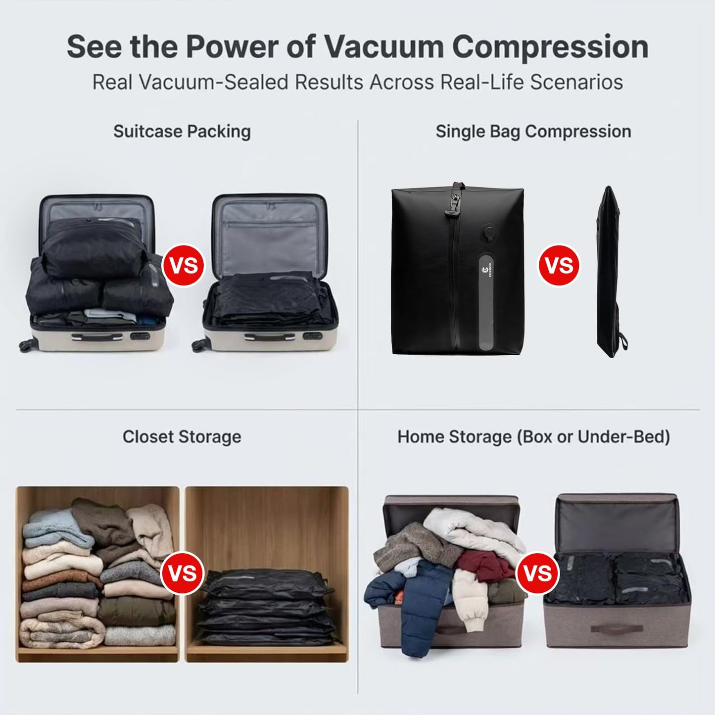 Travel Vacuum Storage Bags with Portable Pump, 3 Pcs IP68 Reusable Extra Large Compression Storage Bags, Space Saver for Clothes, Blanket, Comforter, Fits 20-28 Inch Suitcase, Holds Up to 50+ Items