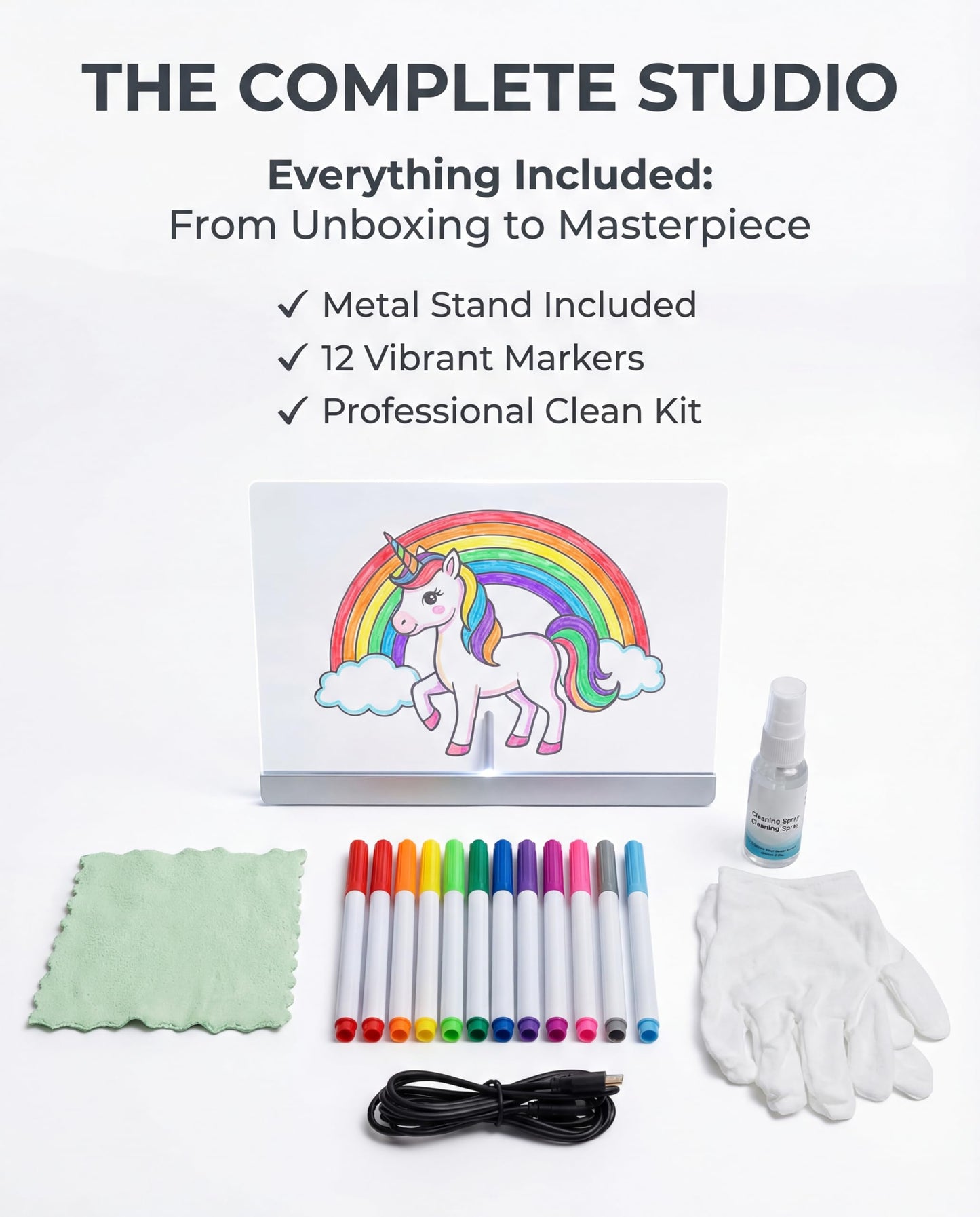 LED Drawing Board for Kids Teens, A4 Glow Doodle Note Board with USB-C, 9 Light Modes, Scratch-Resistant, 12 Markers & Stand – Mother's Day, Children's Day, Birthday Gifts for Girls Boys